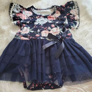 Baby Girl's 12M Blue Floral Bodysuit with Tutu and Bow